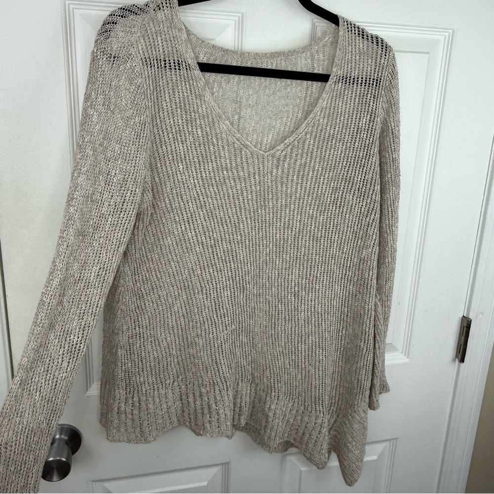 Eileen Fisher linen blend V-Neck Sweater asymmetrical sweater